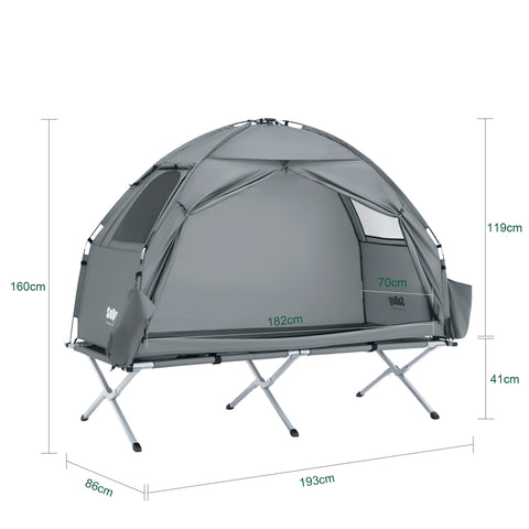 SoBuy Teltta 1 Hengelle – Säilytystaskuilla ja Lamppukoukulla, 2-in-1 Kevyt retkiteltta | 193x86x160cm Harmaa OGS32-II-HG