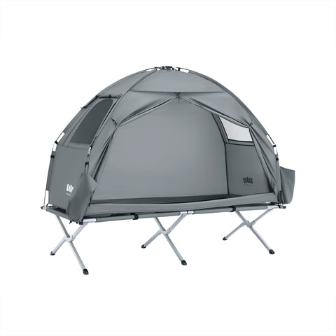 SoBuy Teltta 1 Hengelle – Säilytystaskuilla ja Lamppukoukulla, 2-in-1 Kevyt retkiteltta | 193x86x160cm Harmaa OGS32-II-HG