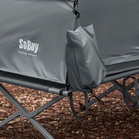SoBuy Teltta 1 Hengelle – Säilytystaskuilla ja Lamppukoukulla, 2-in-1 Kevyt retkiteltta | 193x86x160cm Harmaa OGS32-II-HG