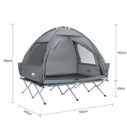 SoBuy Teltta 2 Hengelle - Ja Kenttäsänky, 2-in-1 Retkiteltta | 193x145x185cm Harmaa OGS32-II-L-HG