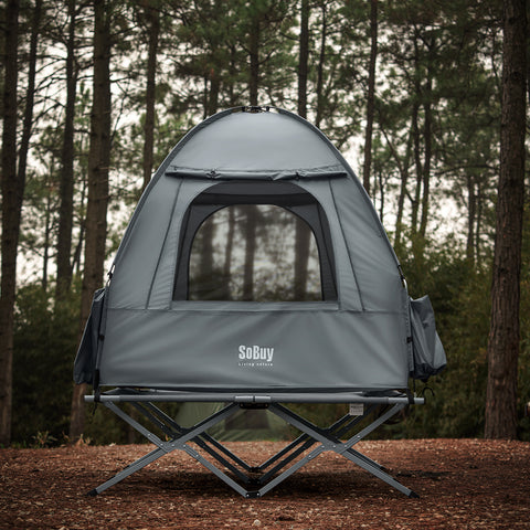 SoBuy Teltta 2 Hengelle - Ja Kenttäsänky, 2-in-1 Retkiteltta | 193x145x185cm Harmaa OGS32-II-L-HG