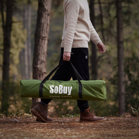 SoBuy Teltta 1 Hengelle – Säilytystaskuilla ja Lamppukoukulla, 2-in-1 Kevyt retkiteltta | 193x86x160cm Vihreä OGS32-II-GR