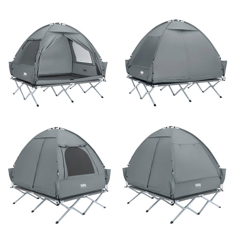 SoBuy Teltta 2 Hengelle - Ja Kenttäsänky, 2-in-1 Retkiteltta | 193x145x185cm Harmaa OGS32-II-L-HG