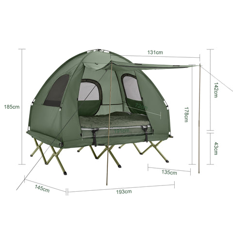 SoBuy 4-in-1 Teltta katoksella 2 Hengelle – Retkiteltta | 193x145x185cm Vihreä OGS61-L-GR