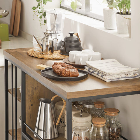 Sobuy Serving Trolley 3 riiuli- ja puidukiust lehtpruun SVW18-F