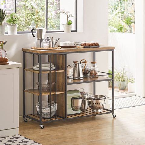 Sobuy Serving Trolley 3 riiuli- ja puidukiust lehtpruun SVW18-F